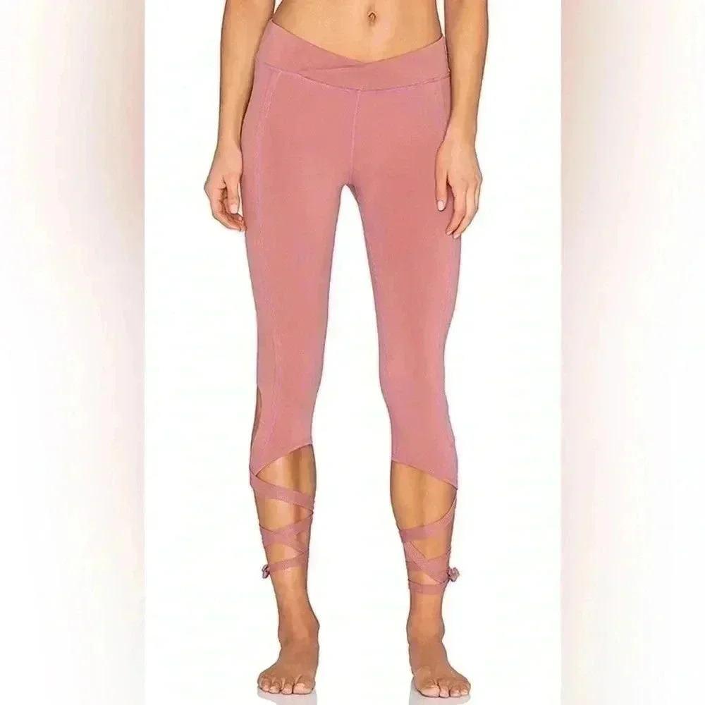 Free People Turnout Movement Leggings Ballet Core Tie Leg Criss Cross Mauve Med